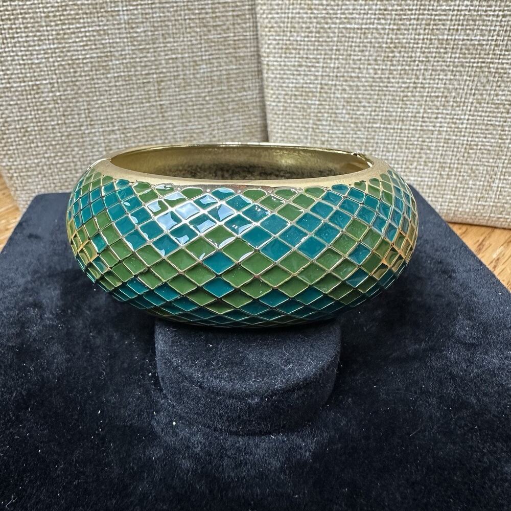 Sequin Nordstrom Green Gold Tone Statement Enamel Bangle Claw Bracelet Bold #78
